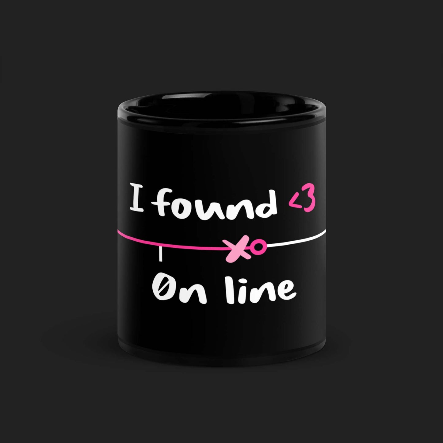 "I Found <3 On Line" black glossy mug